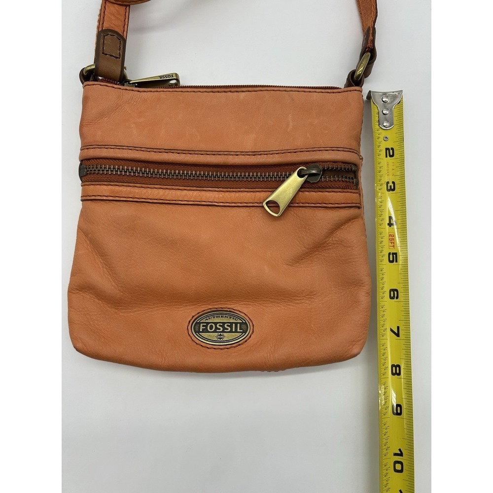 Vintage Fossil Leather Crossbody Bag Orange Pebbled Square Multi Zip Boho Hippie - Picture 3 of 10